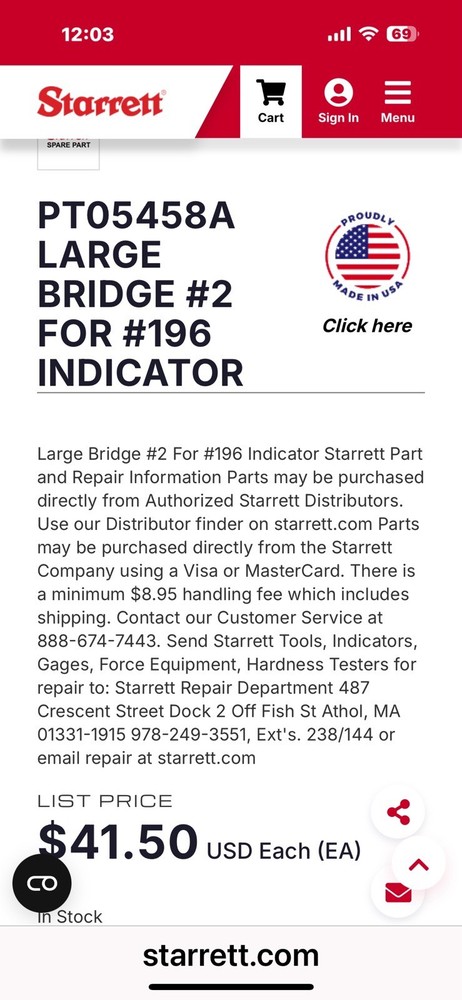 (9) Starrett PT05458A Large Bridge #2 Dial Indicator