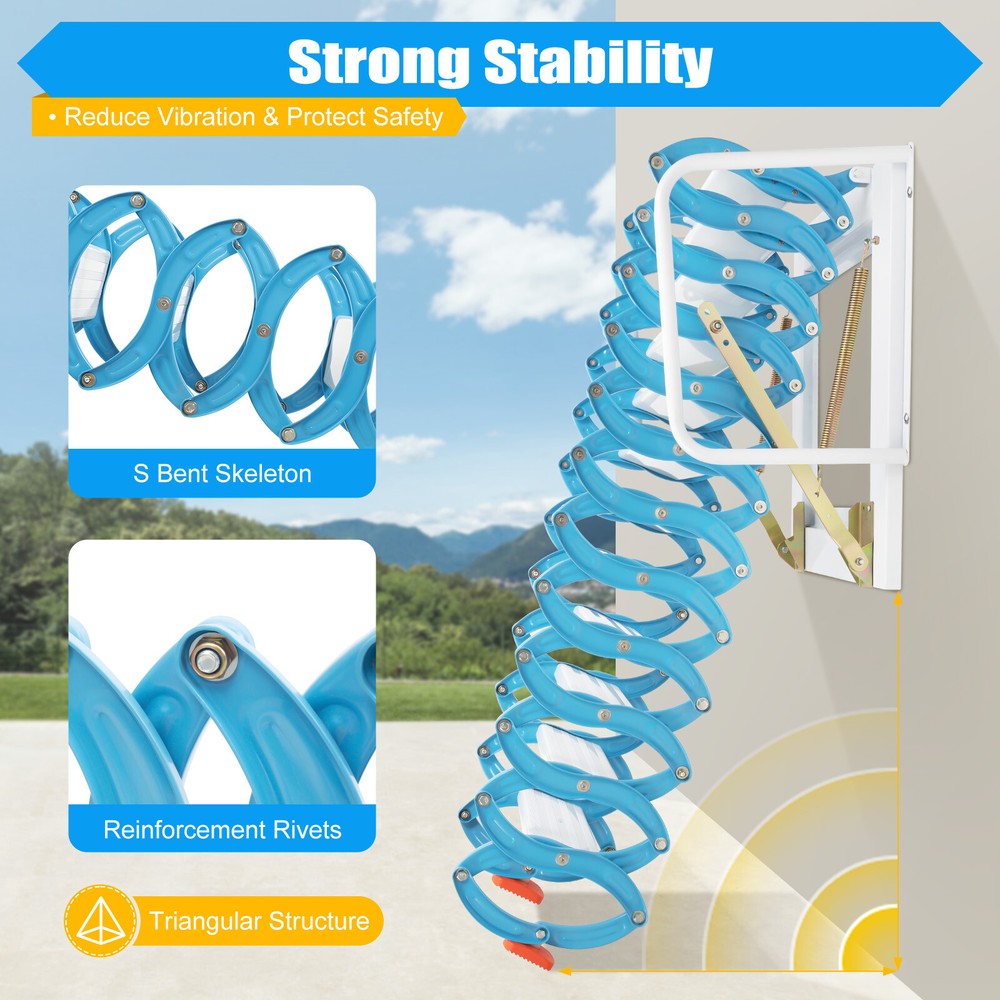 Wall-mounted Retractable Stairs For Attic Blue 12 Steps Pulldown Attic Stairs