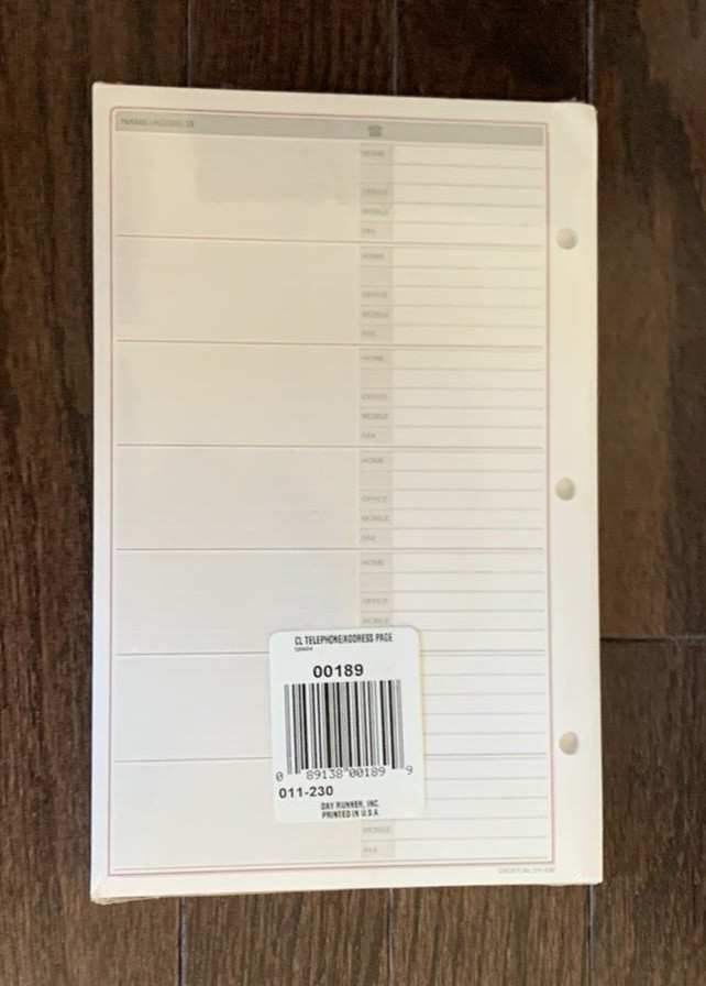 Day Runner Telephone/Address Pages - NEW