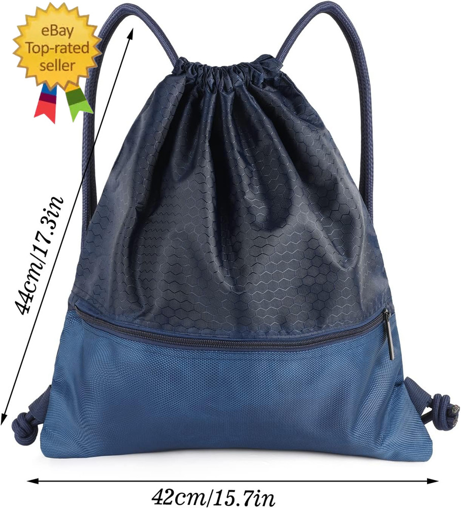 Drawstring Backpack Bag, Waterproof Draw String Back Sack with Zip Pocket