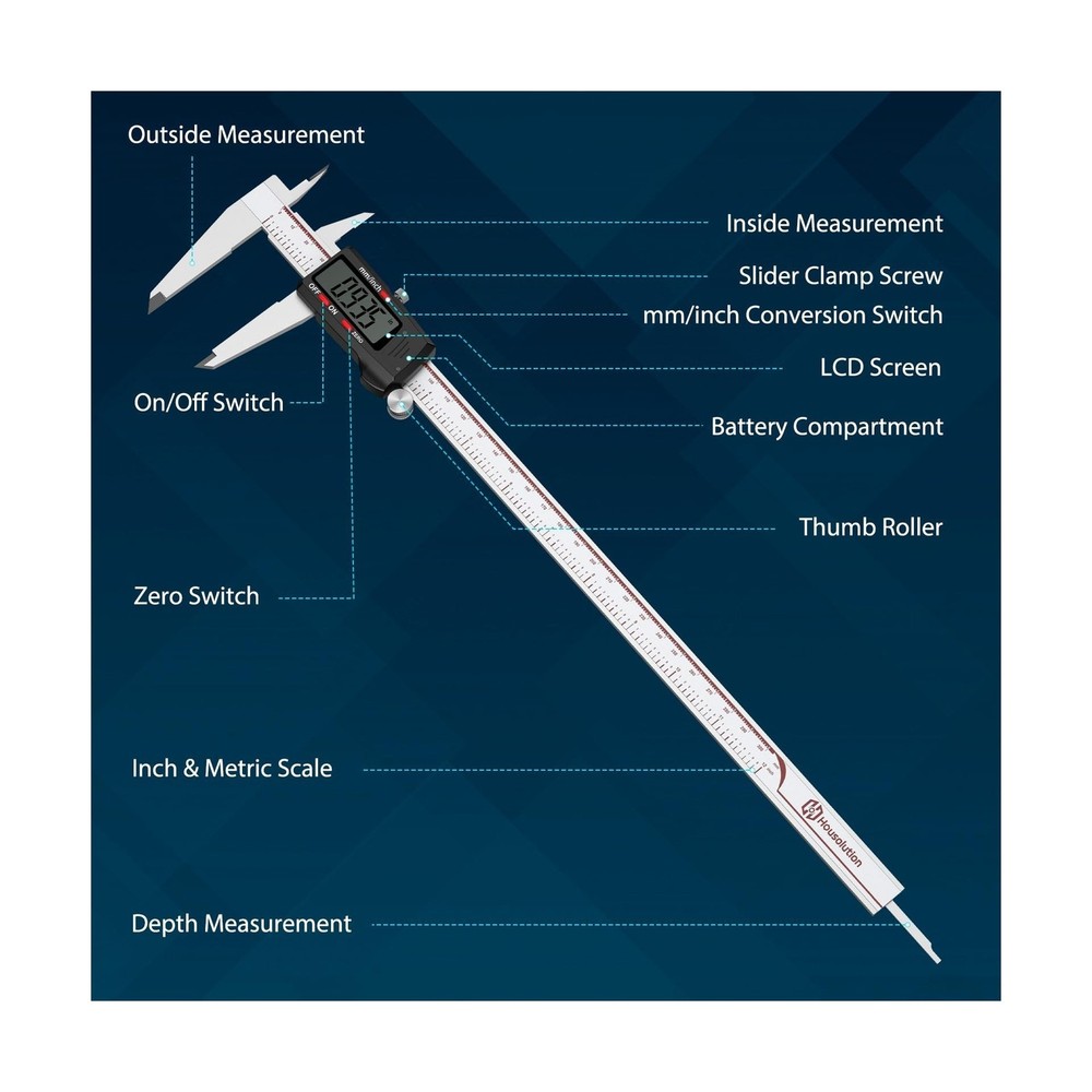 Housolution Digital Caliper 12 Inch, Caliper Measuring Tool with Large LCD Sc...