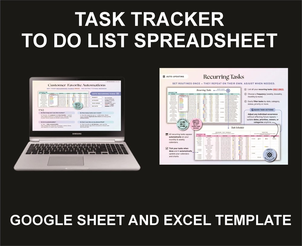 Task Tracker, Work Organizer, Excel and Google Sheets Template