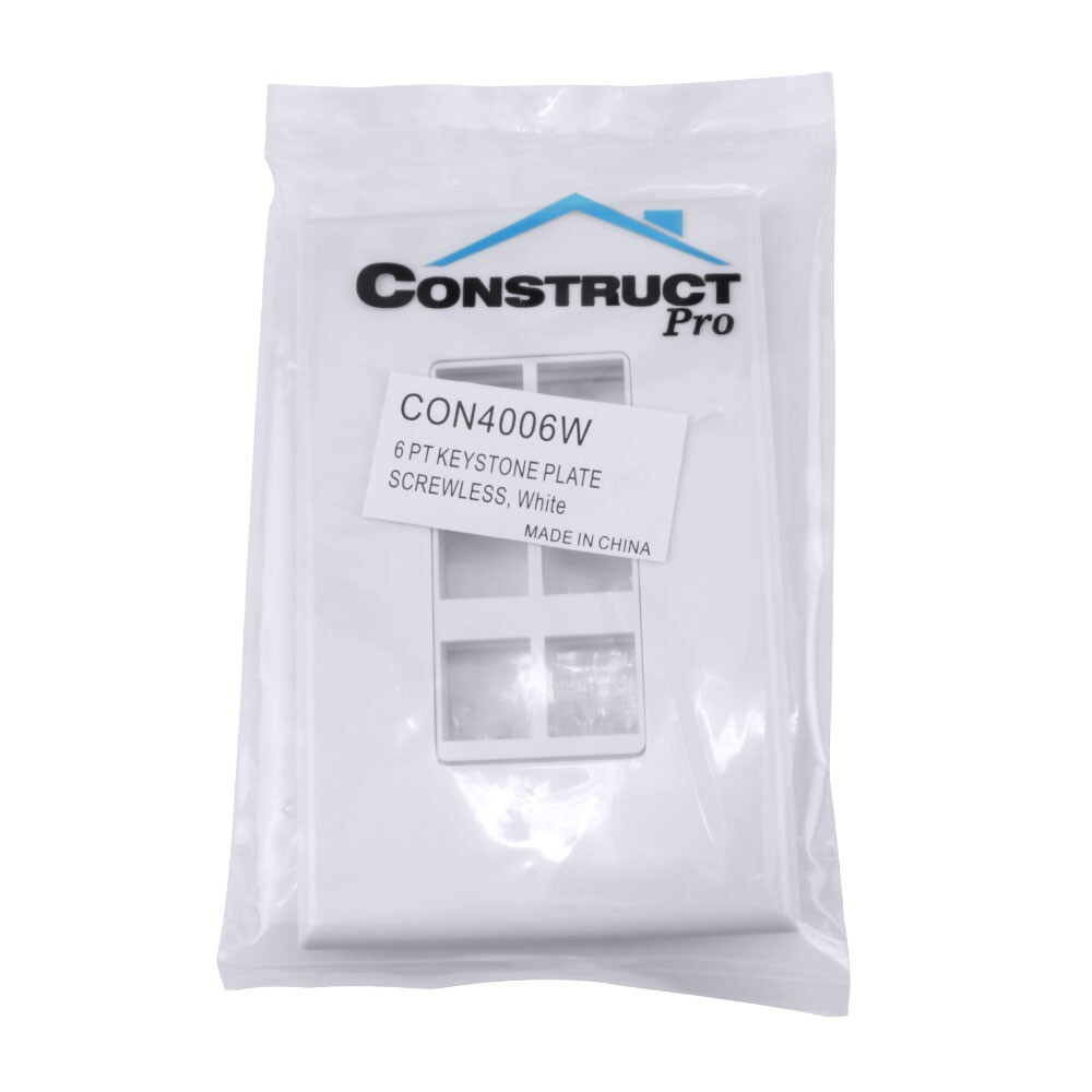 Construct Pro 6-Port Keystone Wall Plate with Screwless Face (White)