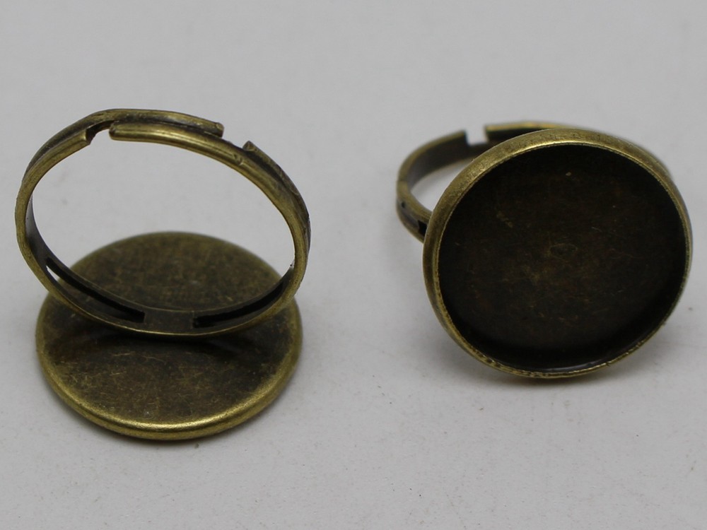 20 Bronze Tone Adjustable Ring Round Blank Cabochon Pad Bezel Setting Cup 16mm