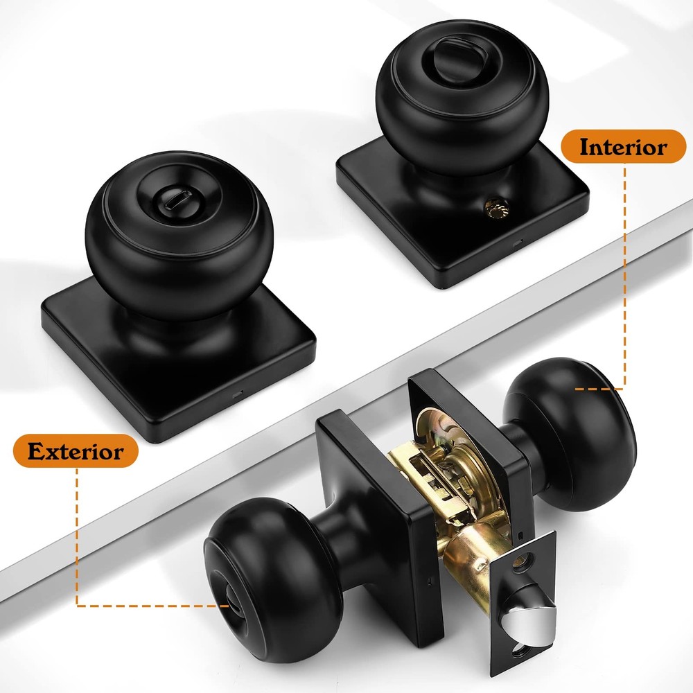 Black Door Knobs Privacy with Square Privacy,