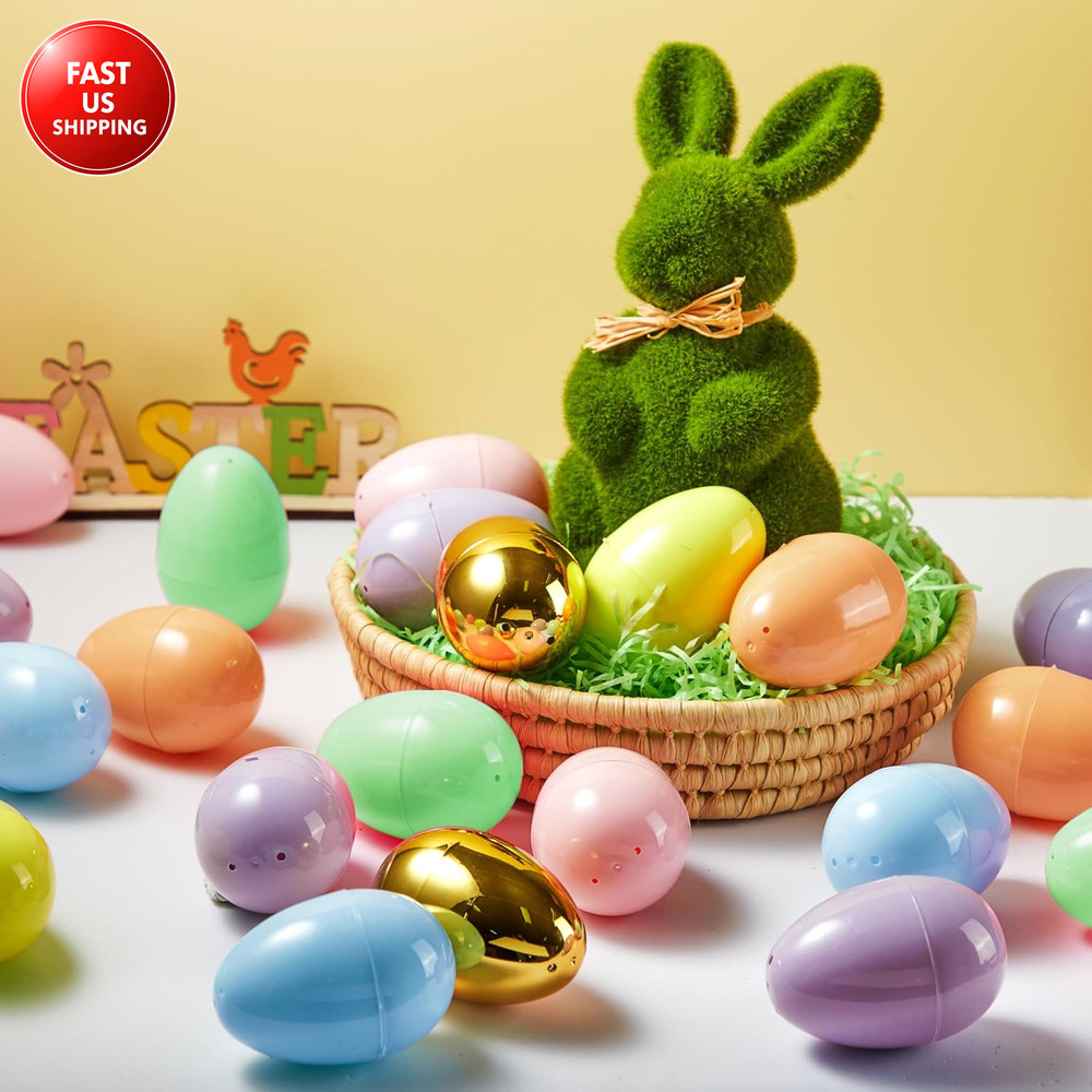100PCS 3.15" Pastel Easter Eggs + 2 Golden Eggs, Empty Easter Eggs Fillable, Col