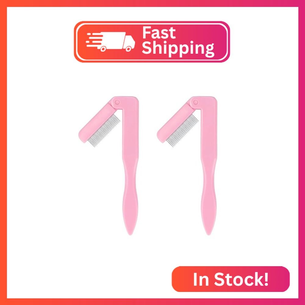 G2PLUS 2PCS Folding Eyelash Comb, Eyelash Separator Tool, Pink Eyebrow Comb Meta