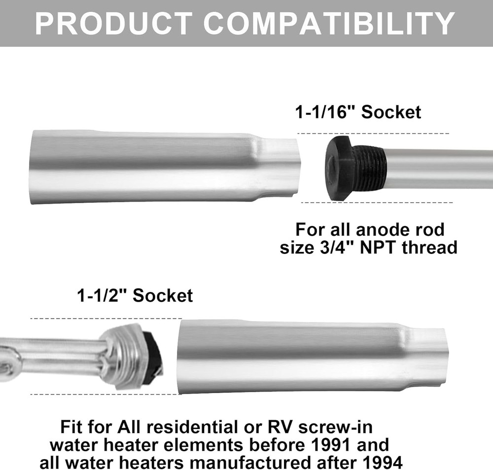 RV Water Heater Element Wrench, Dual Hex Wrench Removal Tool for Anode Rod,...