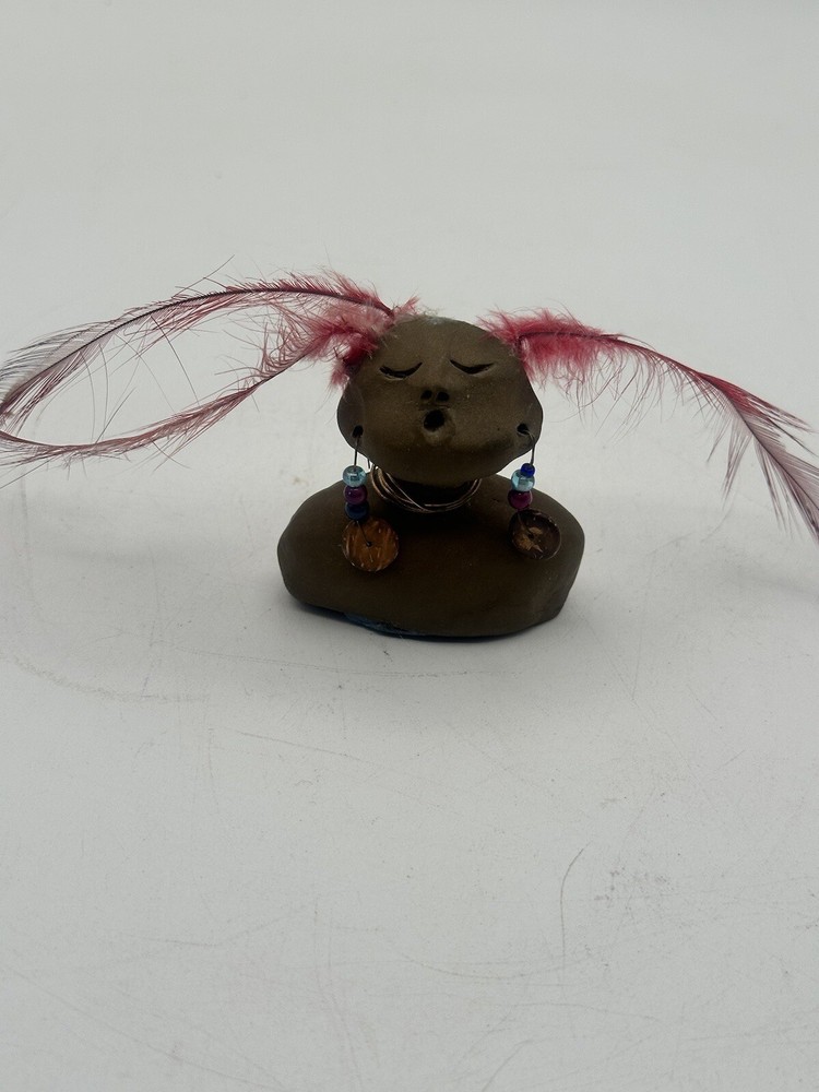 Indigenous Bust Peruvian Hand Crafted From Clay Feathers Need Replaced