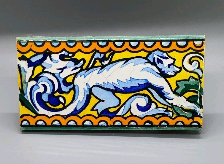 Hand Painted Ceramic Tile Monkey Rare Majolica Original Decor Feature