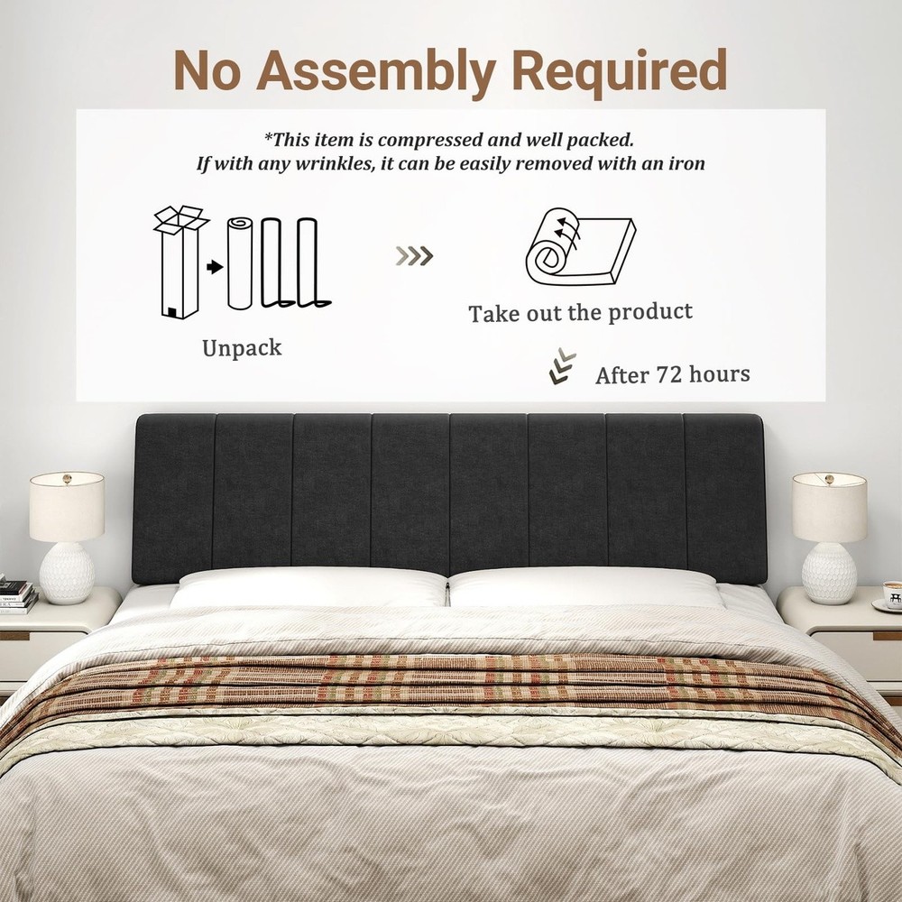 King Size Upholstered Headboard Black Linen Thick Bed