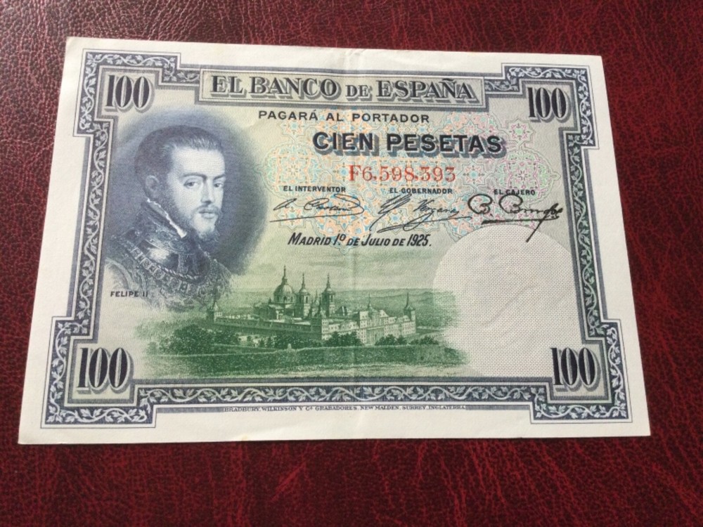 100 Spain Pesetas banknote dated 1/7/1925