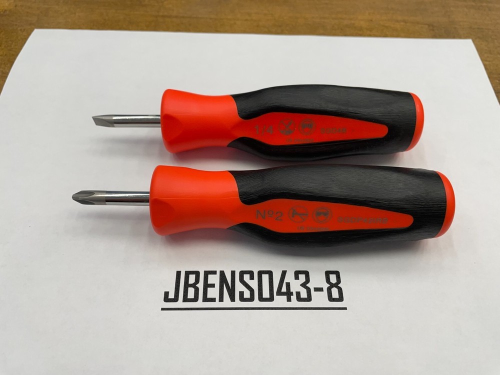 Snap-on Tools NEW ORANGE 2pc Soft Grip Instinct Handle Stubby Screwdriver Set