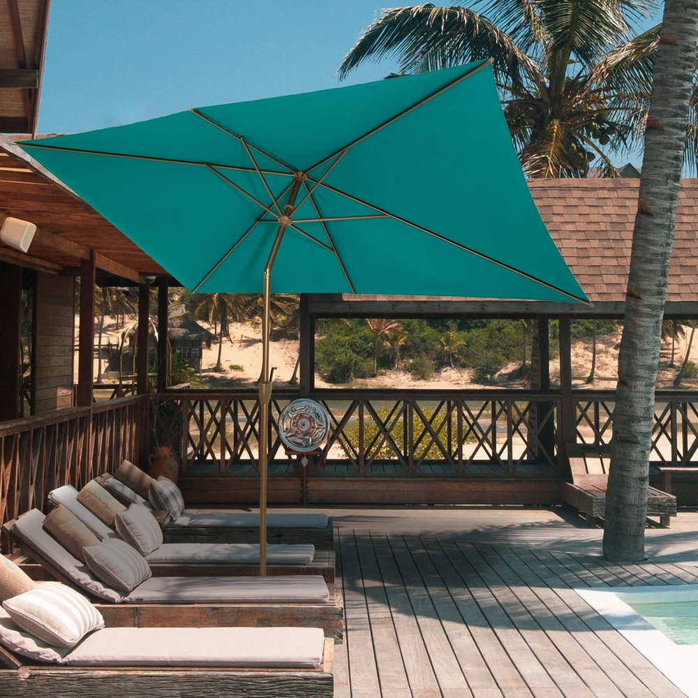 Ogrmar 6.5x10ft Patio Umbrella Rectangular Outdoor Table 10FT, Turquoise