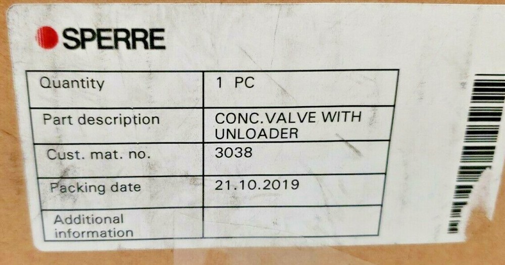 SPERRE CONC. VALVE WITH UNLOADER