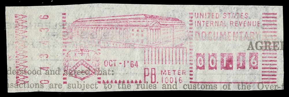 rm4 U.S. Revenue meter document cutout 1964. Catalog #REV2 Treasury Building