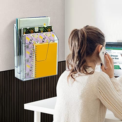 Vertical Triple File Folder Holder Organizer, File Sorter Clear Crystal
