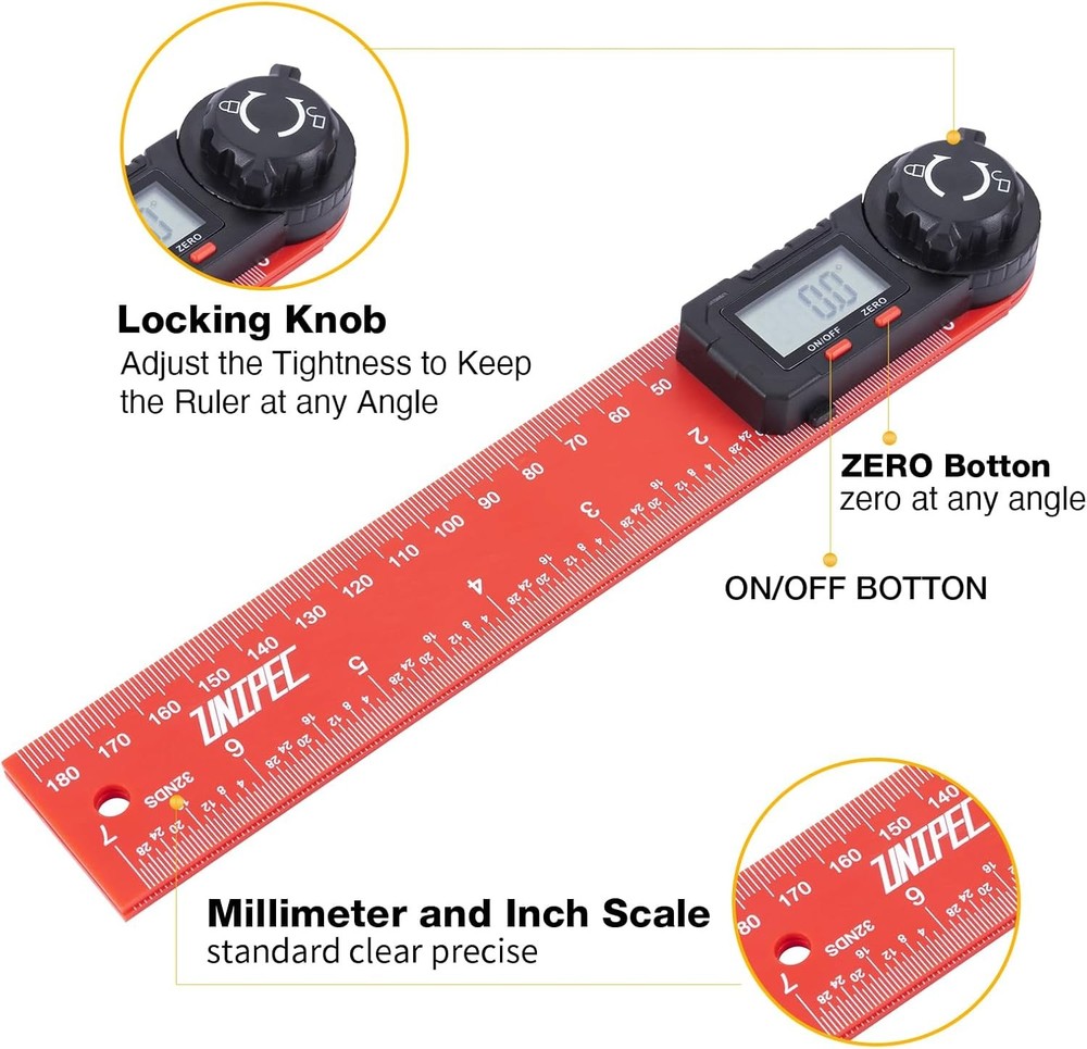 Digital Angle Finder Protractor, 7" / 200 mm Angle Measuring Tool with LCD Displ