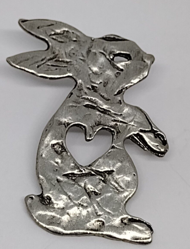 Silvertone Bunny Rabbit Cut-out Heart Lapel Pin