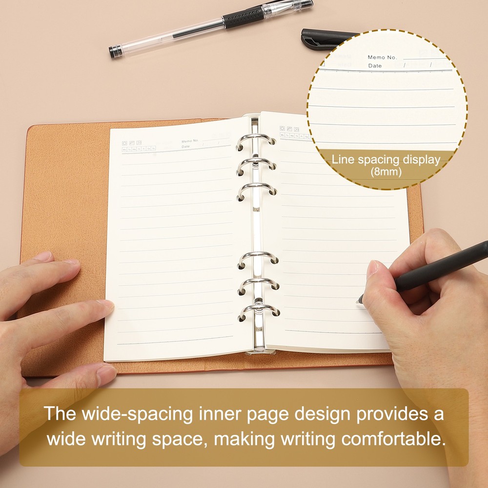 A6 Refillable Leather Notebook, 2Pcs 6 Ring Hardcover Binder Notebook, Brown