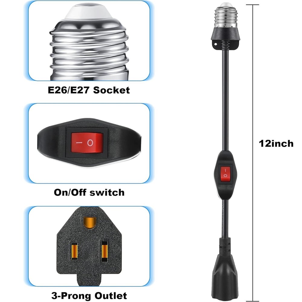 Feekoon 1 Pack 3 Prong Light Socket Outlet Adapter with On/Off Switch for...