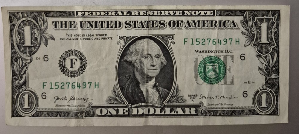 2017A Miscut Error Note #F15276497H Washington One Dollar Bill $1