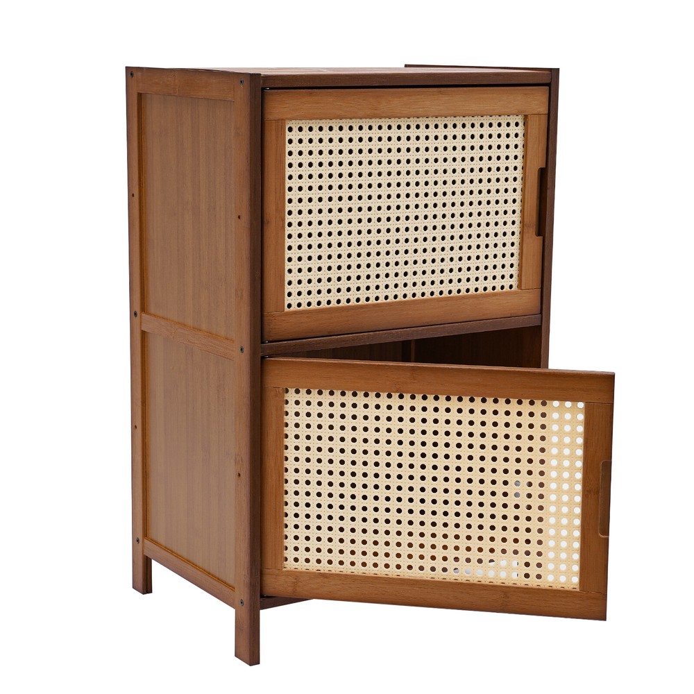 Modern Design Bamboo Bedside Table 2 Tier Nightstand Floor Standing
