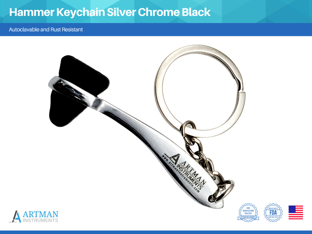 Reflex Hammer Keychain Silver Chrome Black ARTMAN