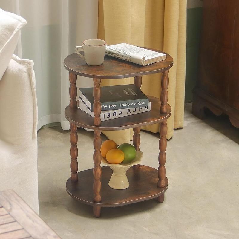 Vintage Oval Side Table 3-Tier Storage Compact Accent Table Easy Assembly New