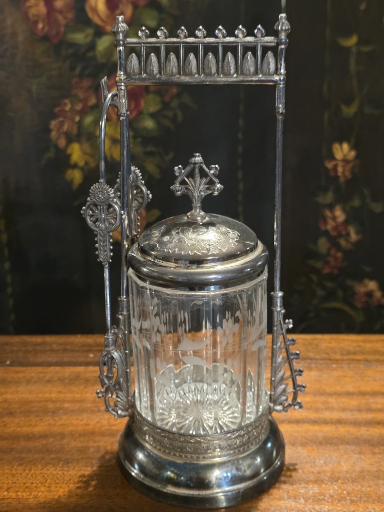 Original Clear floral etched  WEBSTER #48 - Antique PICKLE CASTOR