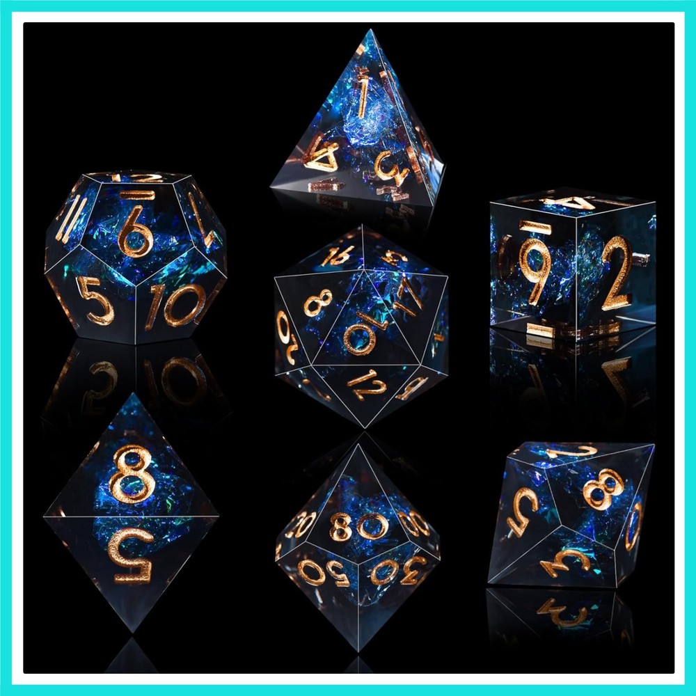 7-Die DND Dice Set Handmade Sharp Edge Polyhedral Dice for Dungeons and Drago...