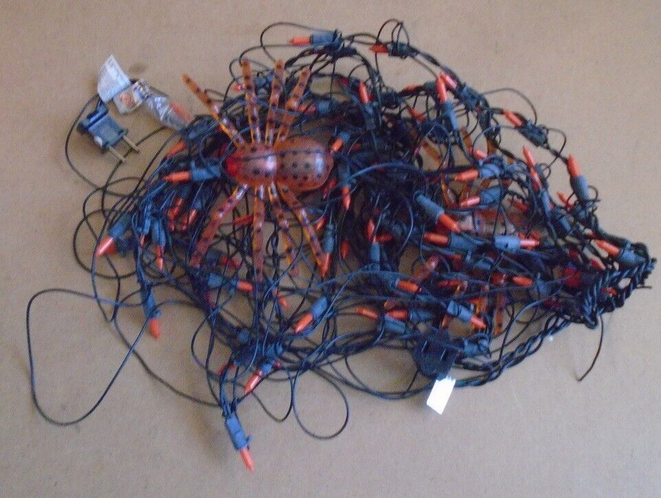 Halloween Orange Spider Web Light Set 4ft. Black Wire