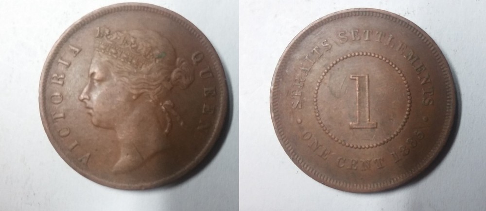 Rare 1885 Straits Settlements Large  Cent,nice