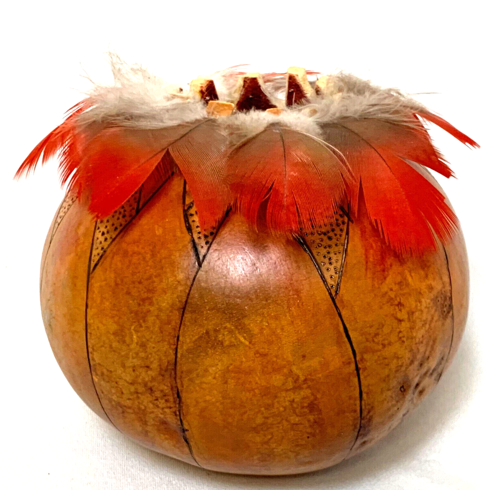 Feathered Gourd Hand Made Hand Painted OOAK Signed Janet Frederick