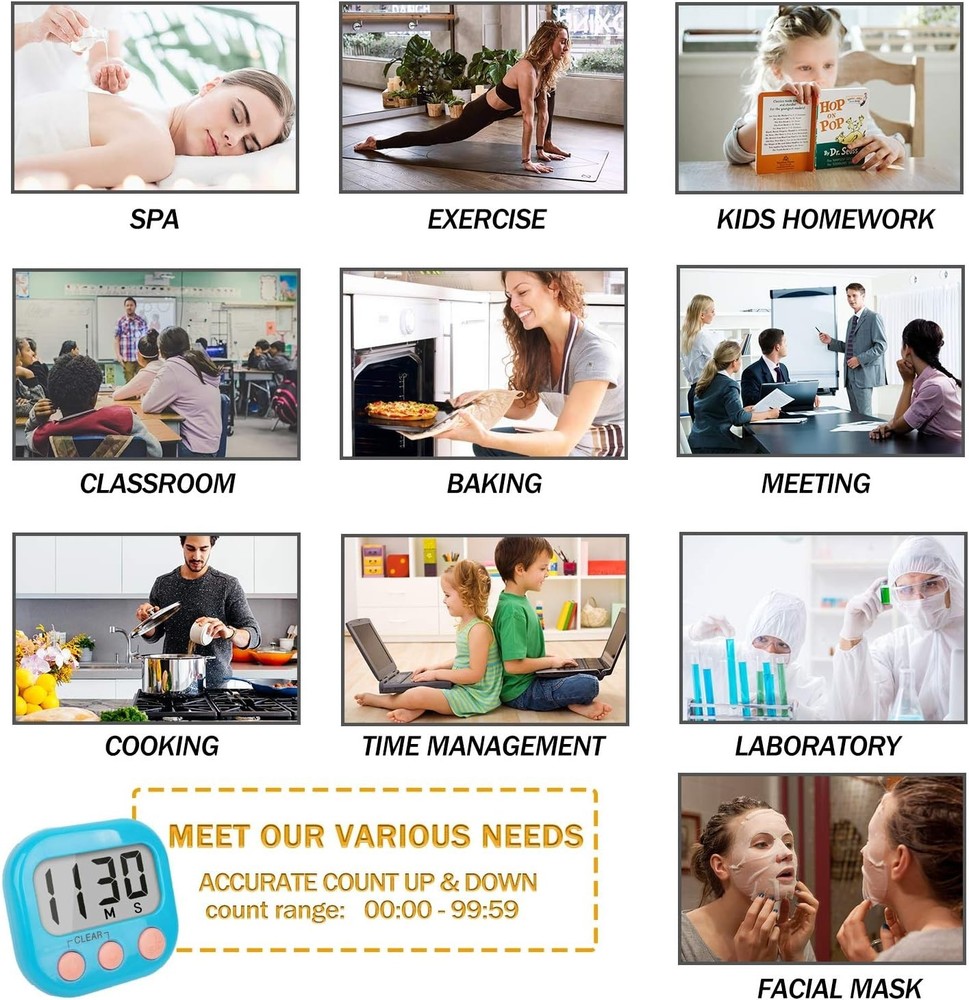 2 Pack Digital Kitchen Timers Loud Ring Magnetic Blue Set