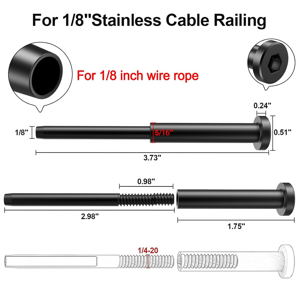 30 Pack Black Invisible Cable Railing Kits for Wood/Metal Posts