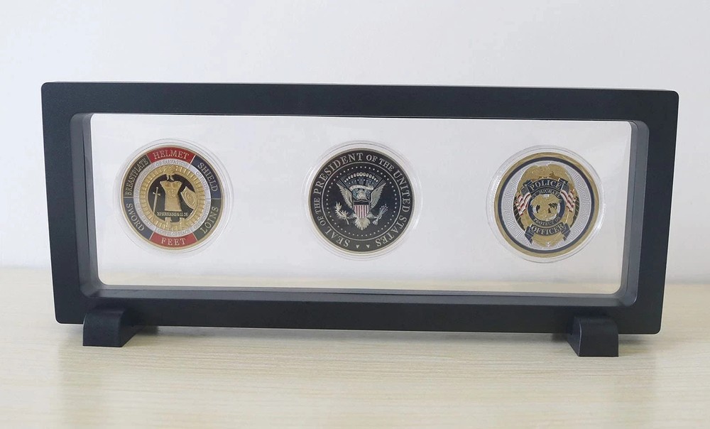 Coin Display Frame, Clear 3D Floating Holder Box Case for Challenge Black