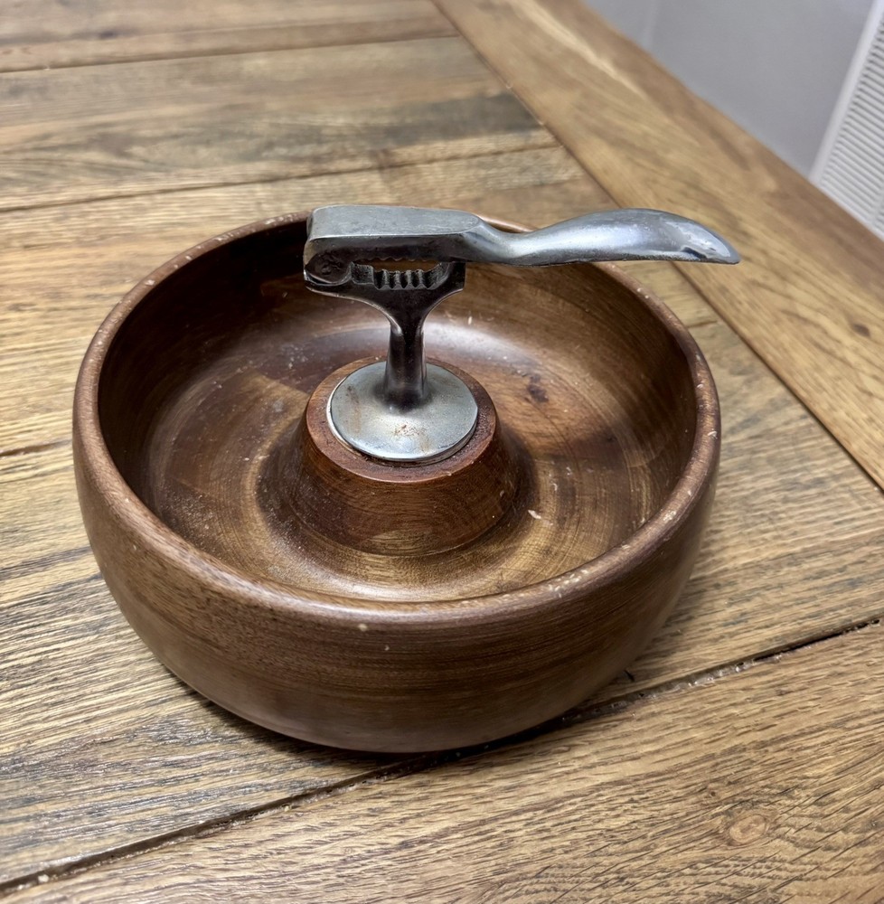 Vintage Gail Craft Wood Nut Bowl With Nutcracker Attached