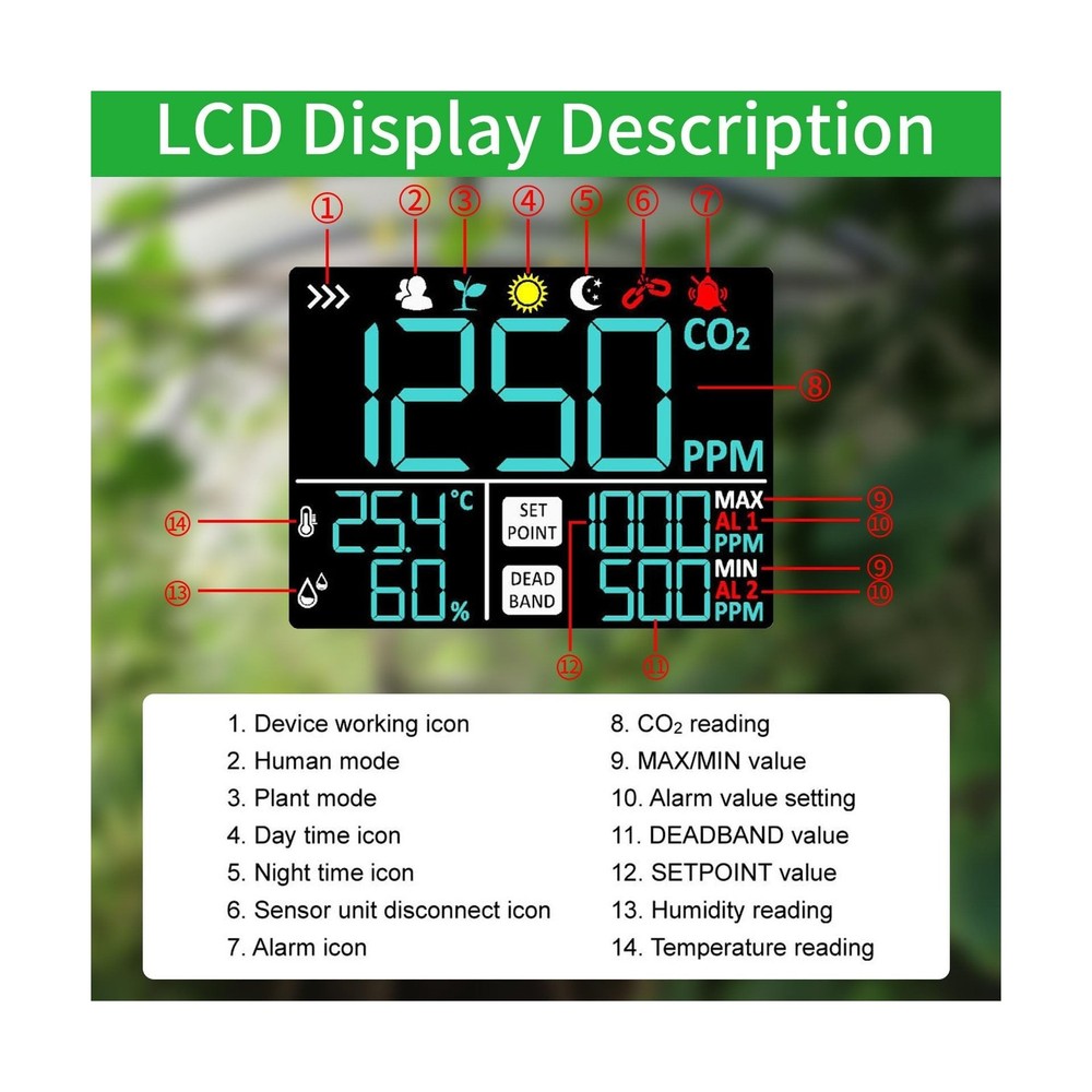 CO2 Controller with Temperature and Humidity Display Day and Night with Relay...
