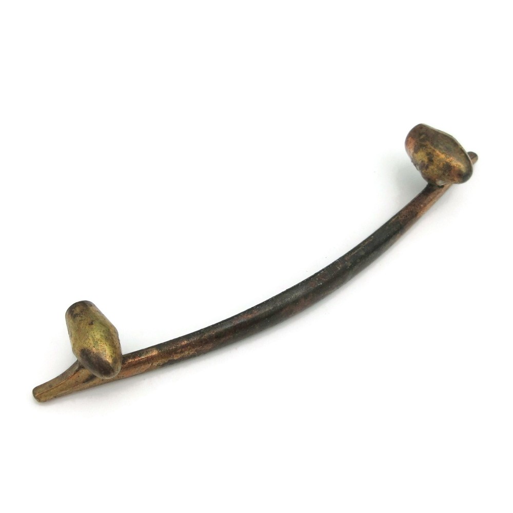 Vintage Drawer Pull 4" centers Atomic Handle MCM Aged Brass Tone LM13