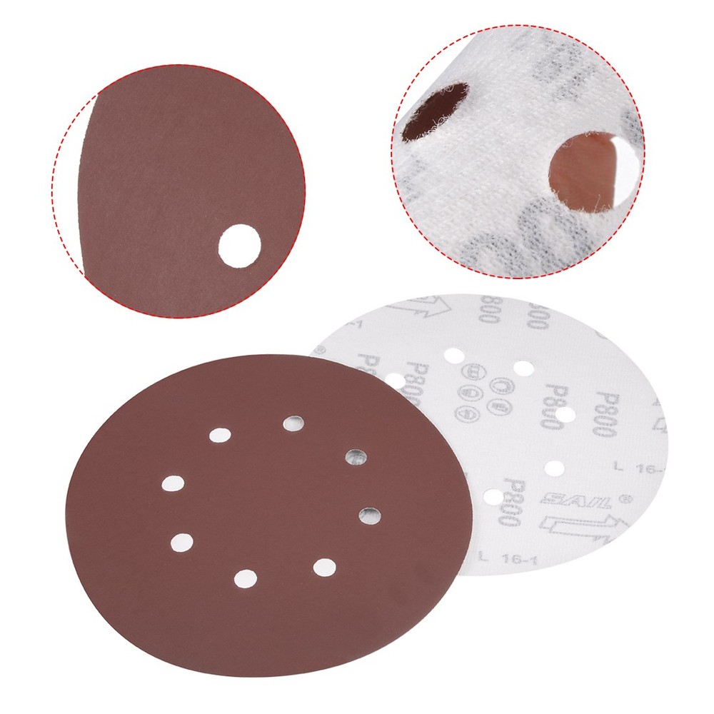 10Pcs 7" 8 Hole Hook and Loop Sanding Disc 800 Grit Flocking Random Orbital