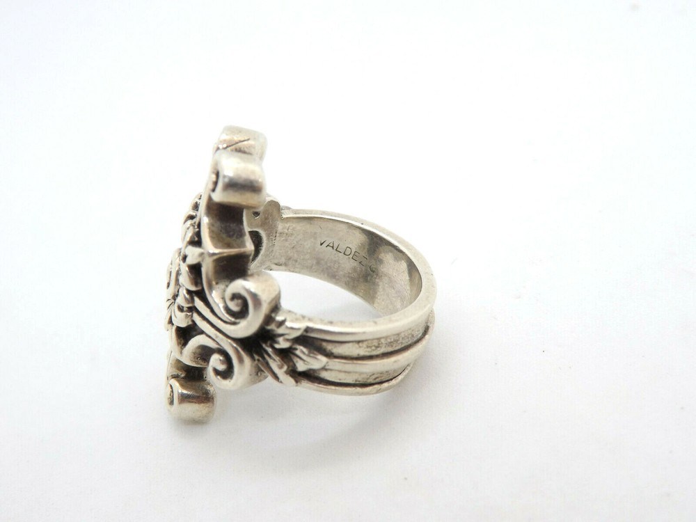 Andrew Valdez Artisan Silver Ornate Flower Scroll Ring, size 6
