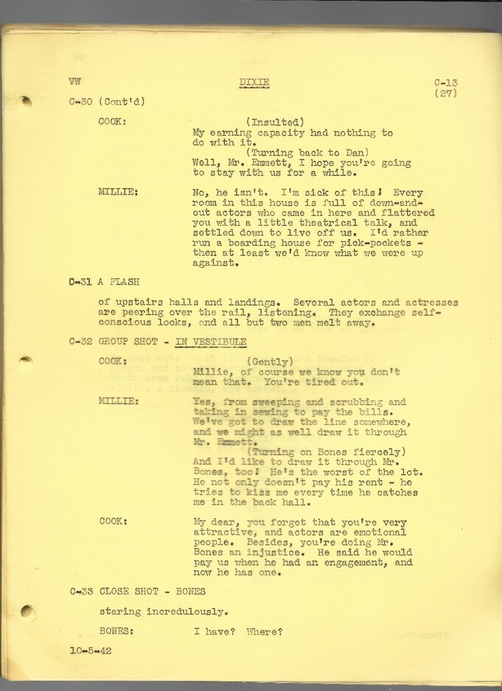 Screenplay Dixie 1942 by Karl Turnberg Darrell Ware Paramount w Bing Crosby |