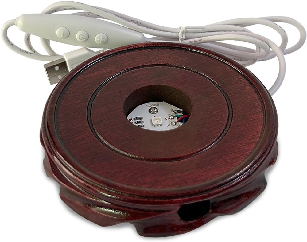 Wooden LED Display Base Root Carving Light Base,Multicolor Changing Brown