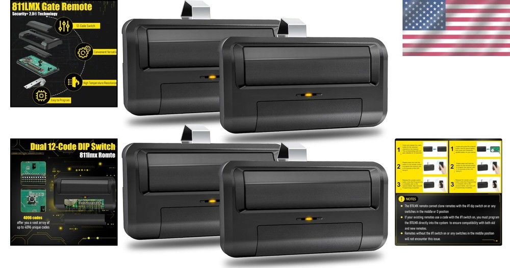 Liftmaster Gate Opener Remote 4-Pack Security+ 2.0 Universal Black