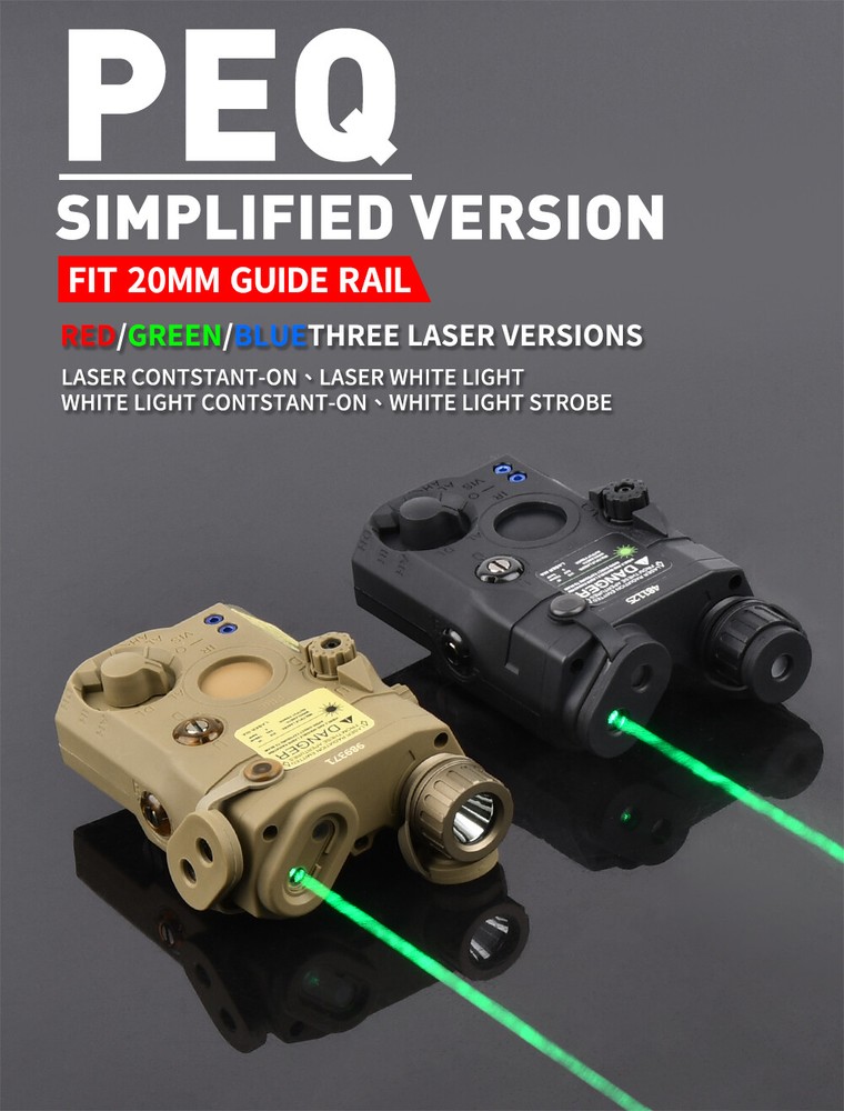 Airsoft Tactical PEQ15 Green/Red Laser/White Light Torch Function Hunting Light