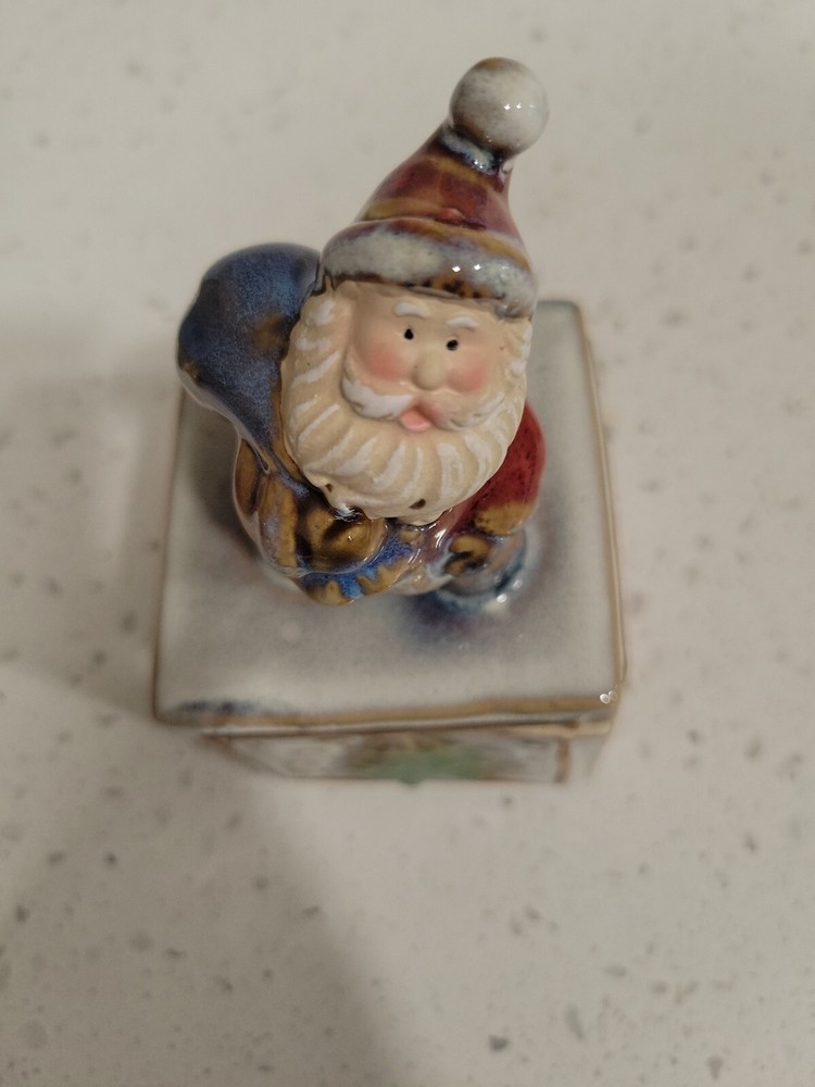 Ceramic Santa 6" Trinket Box Candle Holder