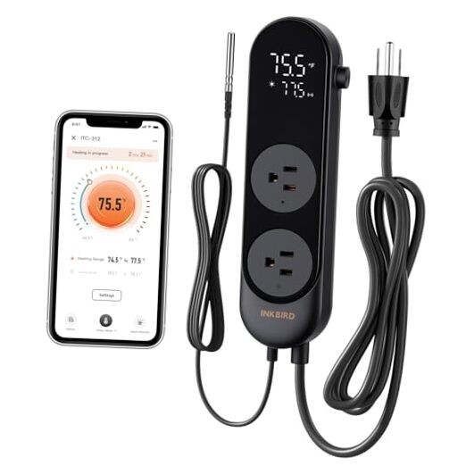 Bluetooth Digital Temperature Controller 1200W Heating Cooling 2-Stage Outlet