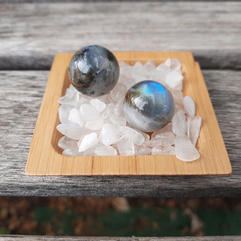 Labradorite Sphere Duo w/ Moonstone Chip Stones, Transformation, Full Potential