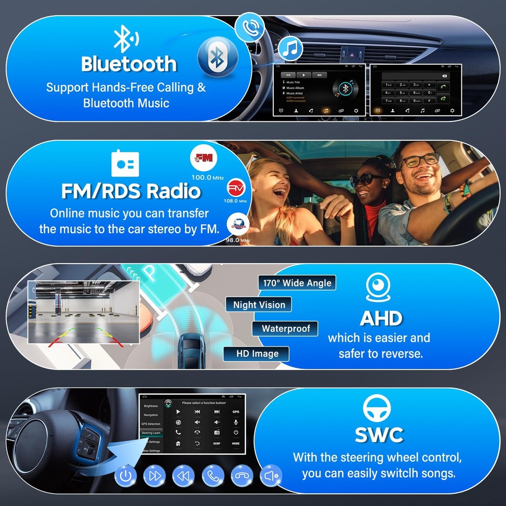 Android 14 Car Stereo 7" Touchscreen Carplay Android Auto GPS BT Backup Camera